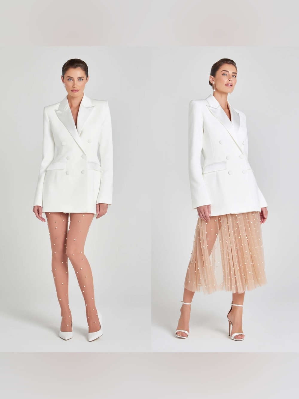 Nadine Merabi MONICA WHITE BLAZER DRESS Double Breasted Bridal Mini Dress NWT